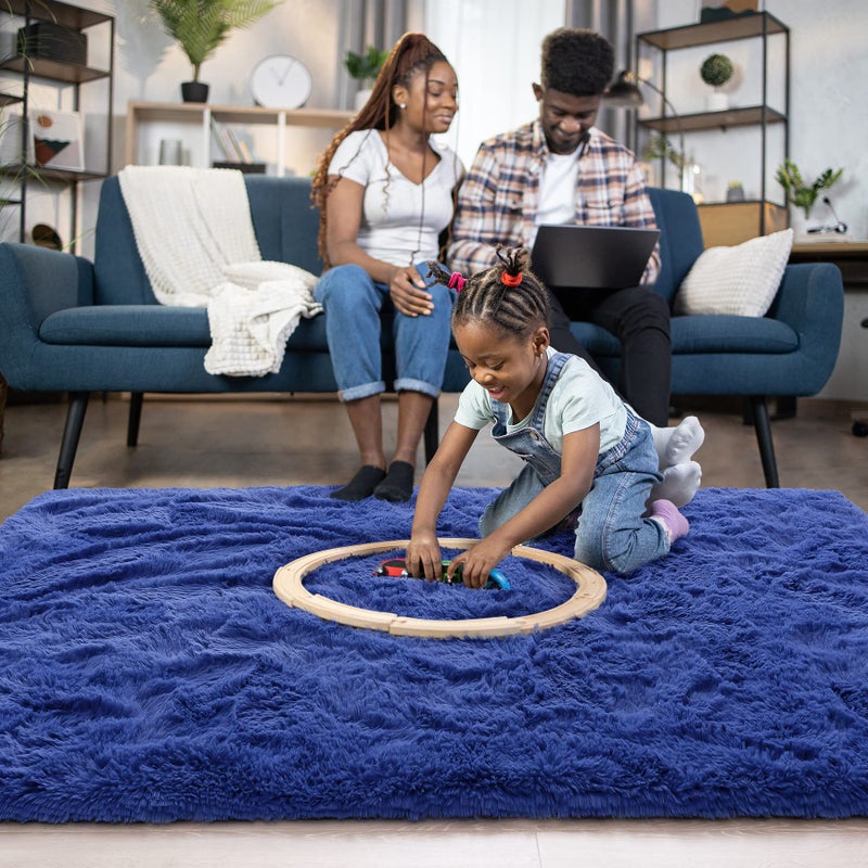 Noahas Fluffy Bedroom Rug Plush Fuzzy Rugs for Kids Room Living Room, Soft Shaggy Nursery Rug Furry Floor Carpet Modern Indoor Bedroom Decor Cute Boys Girls Room Rug, 4x5.3 Feet, Light Navy - Image 2
